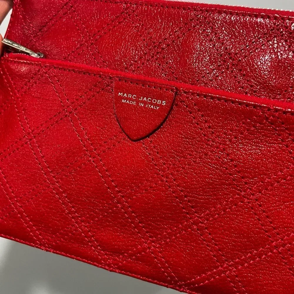 Marc Jacobs Made in Italy Red Leather Portfolio Clutch Zipper Clutch